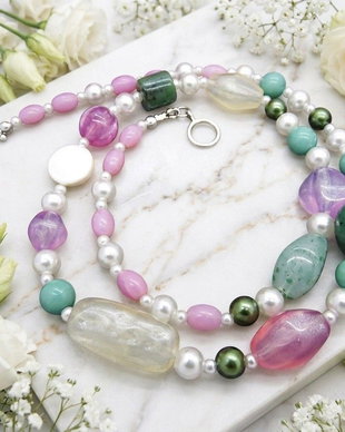 Colier handmade statement asimetric unicat margele perle  Cod1479)