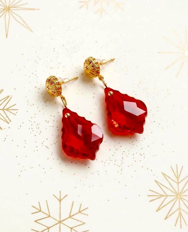 Cercei cristal rosu tip Swarovski
