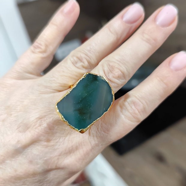 Set unicat cu agate naturale verde salvie si miere, 4718