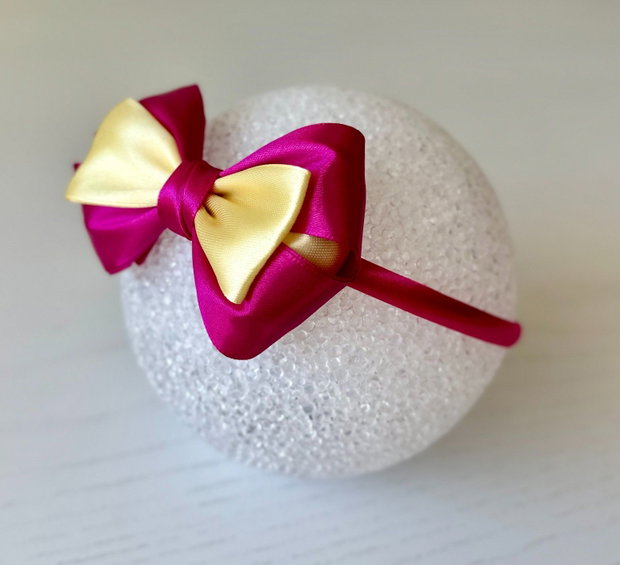Bentiță handmade cu fundă din satin, pentru fetițe și mămici
