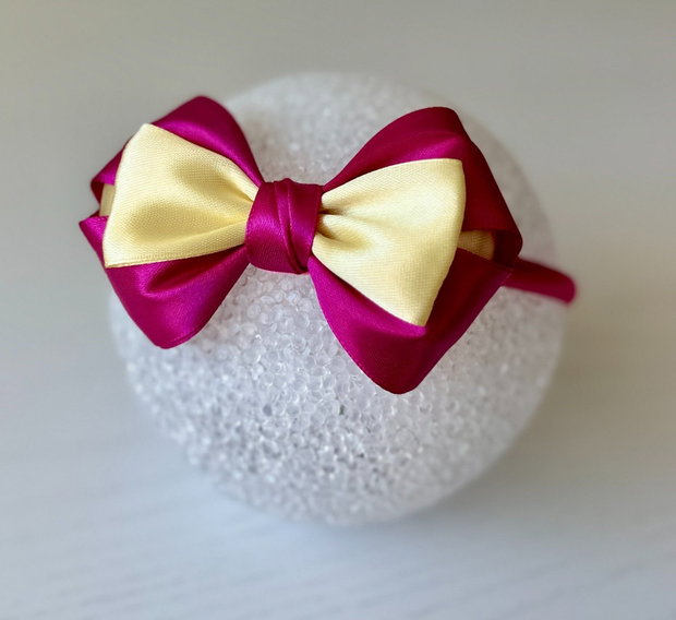 Bentiță handmade cu fundă din satin, pentru fetițe și mămici