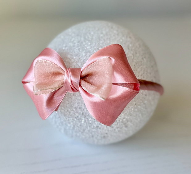 Bentiță handmade cu fundă din satin, pentru fetițe și mămici