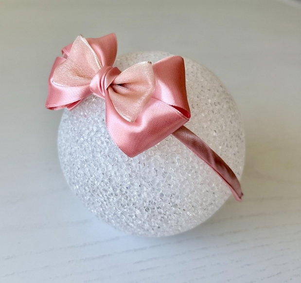 Bentiță handmade cu fundă din satin, pentru fetițe și mămici