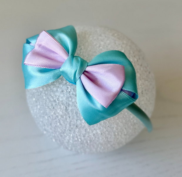 Bentiță handmade cu fundă din satin, pentru fetițe și mămici