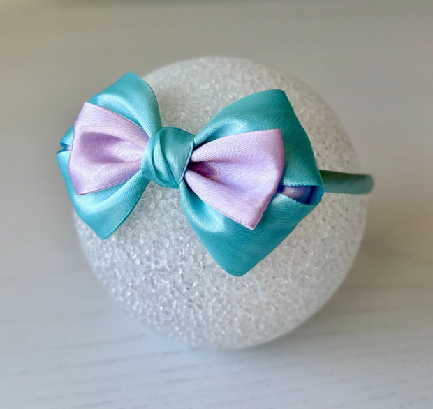 Bentiță handmade cu fundă din satin, pentru fetițe și mămici