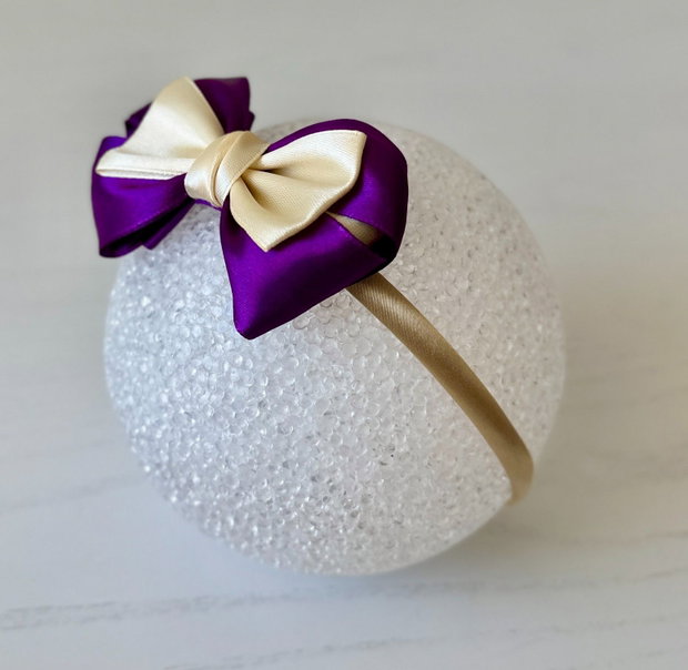 Bentiță handmade cu fundă din satin, pentru fetițe și mămici