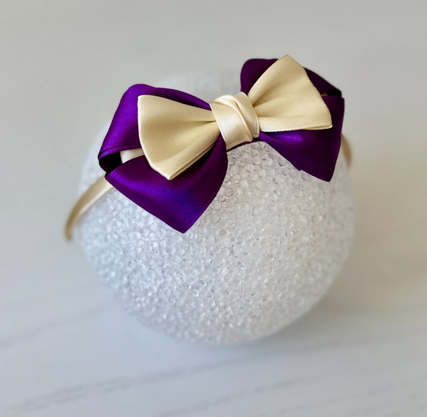 Bentiță handmade cu fundă din satin, pentru fetițe și mămici