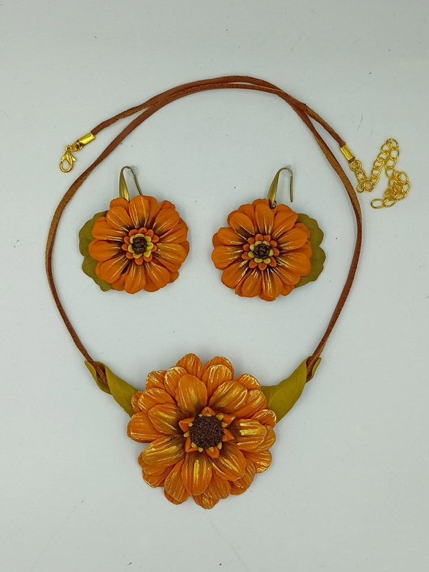 Set bijuterii florale în culori de toamnă