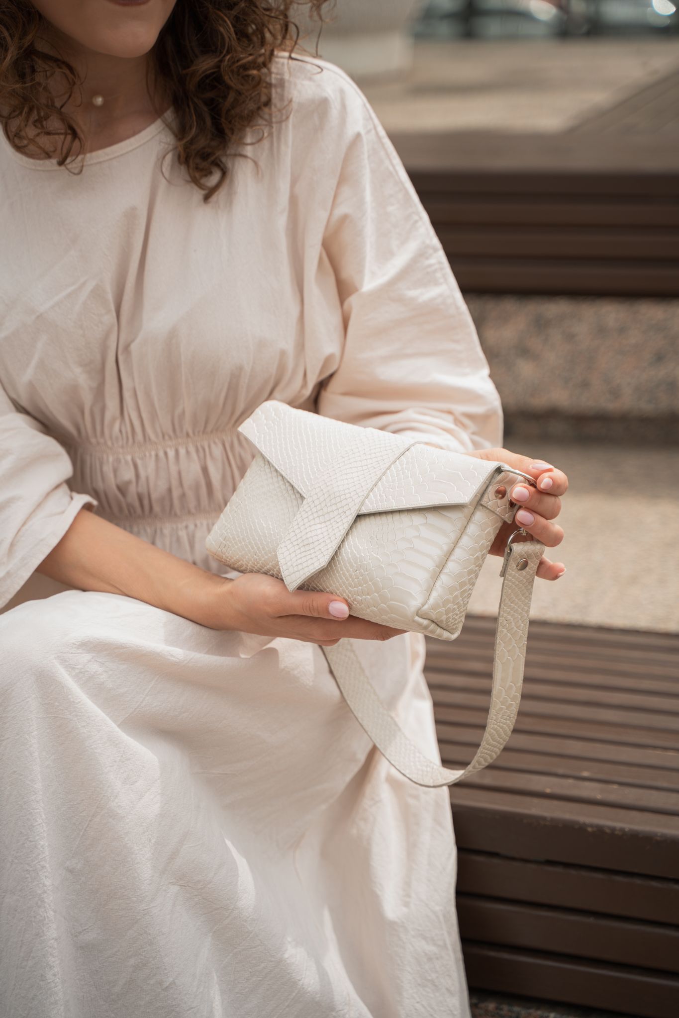 Geantă din piele naturală LOVE IVORY SNAKE SIDEF | Dichisar