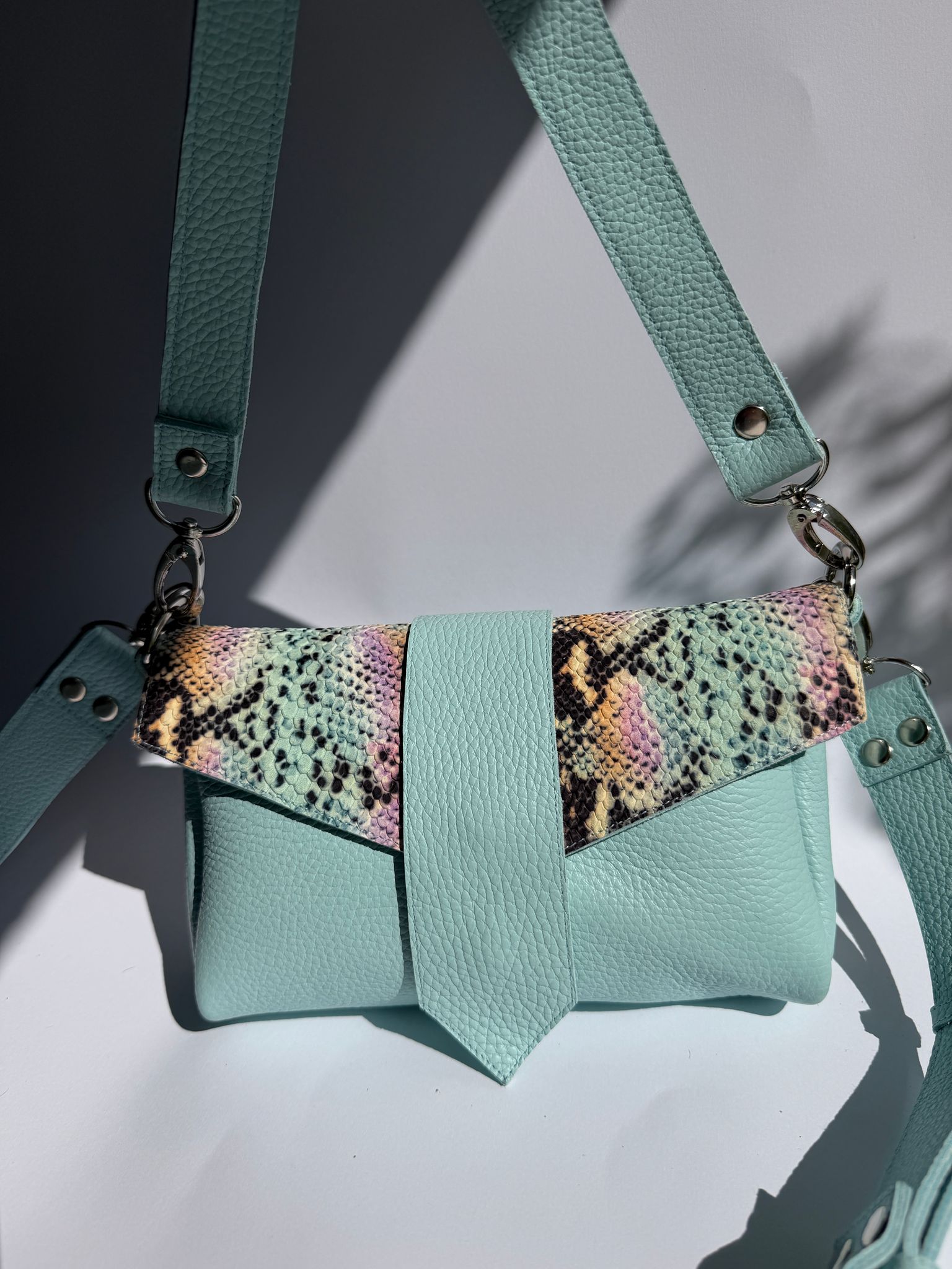 Geantă din piele naturală LOVE ARCTIC BLUE&SNAKE 1 | Dichisar